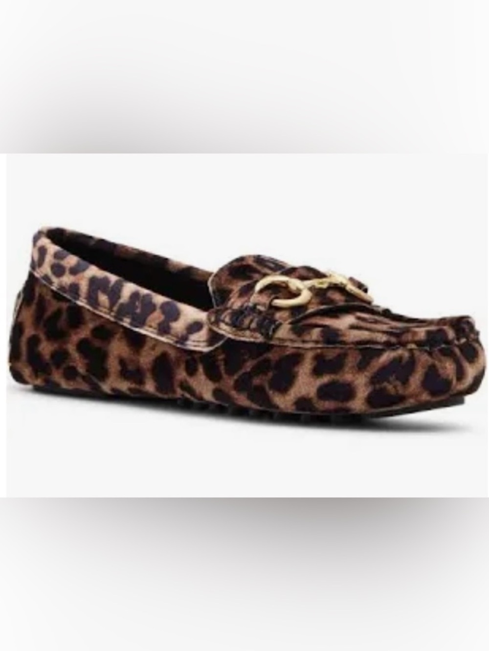 Anne Klein Leopard Print Driving Moccasins with Gold Accent